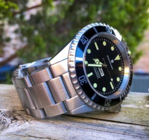 Steinhart Comex black dial silver bracelet dive watch for men