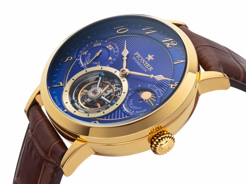 Tufina Pionier Basel Tourbillon blue dial watch with brown leather band