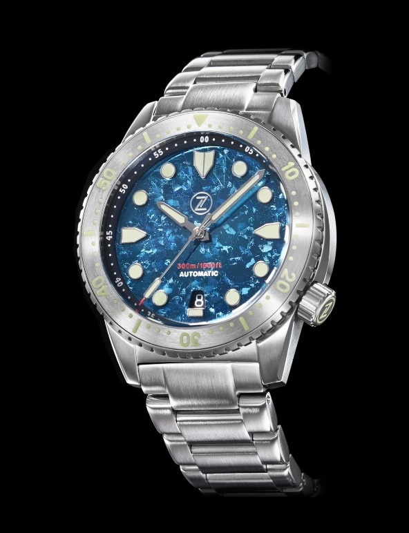 Zelos Mako V3 Limited Edition automatic dive watch for men, blue dial, silver case and bracelet